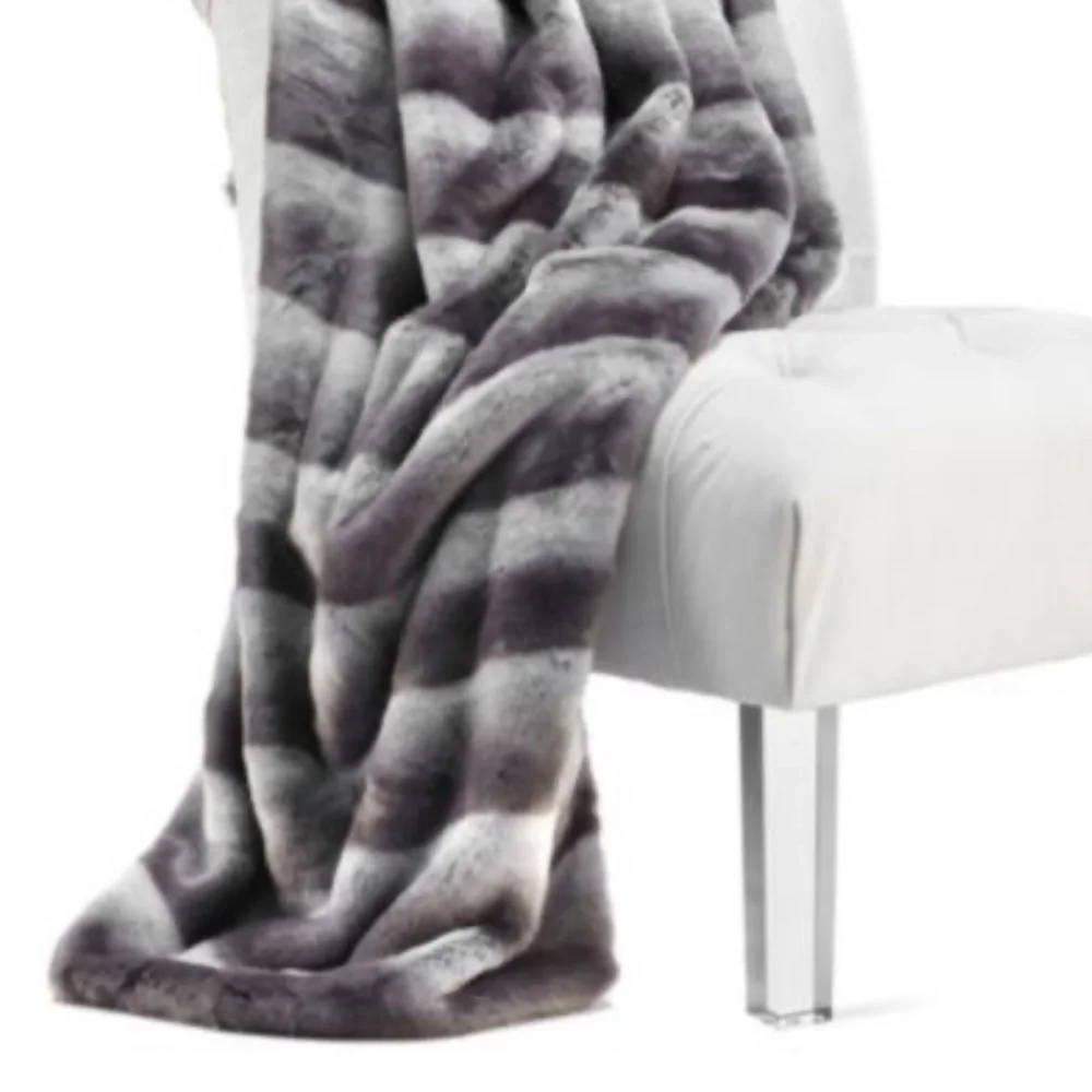 NWT Z Gallerie Gray Ombré Faux Fur Throw